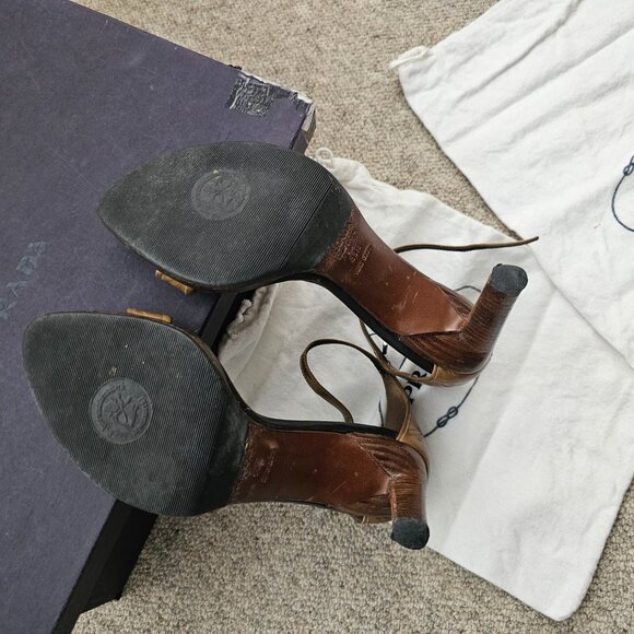 Prada VINTAGE Ankle Strap Heels Sandals Color Giunco Size EU 35.5 - Picture 10 of 16